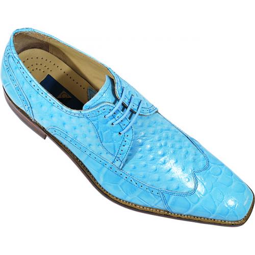 Giorgio Brutini Sky Blue Alligator / Ostrich Print Shoes 210103-1